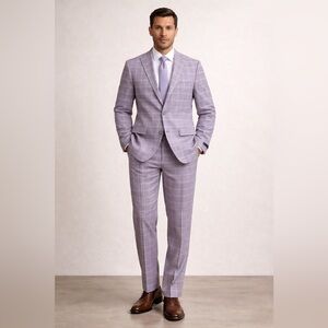 Sean John Men’s Lavender Plaid Stretch Suit – Blazer 38R & Pants 32x30 – NWT